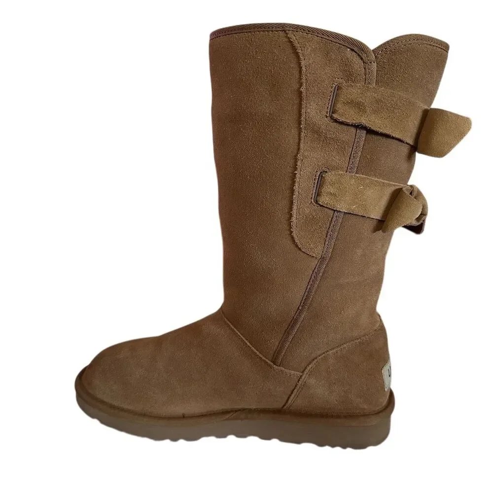 UGG Women's Allegra Bow II‎ Brown Suede Boots with Bow Detail Size 7